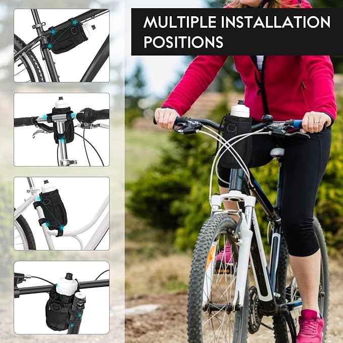 Bike Cup Holder, Water Bottle Holder for Bike Handlebar with Mesh Pockets, Universal Cycling Bicycle Water Bottle Drink Cup Cage for Cruiser, Scooter, Mountain Bikes, Road Bikes, Wheelchair