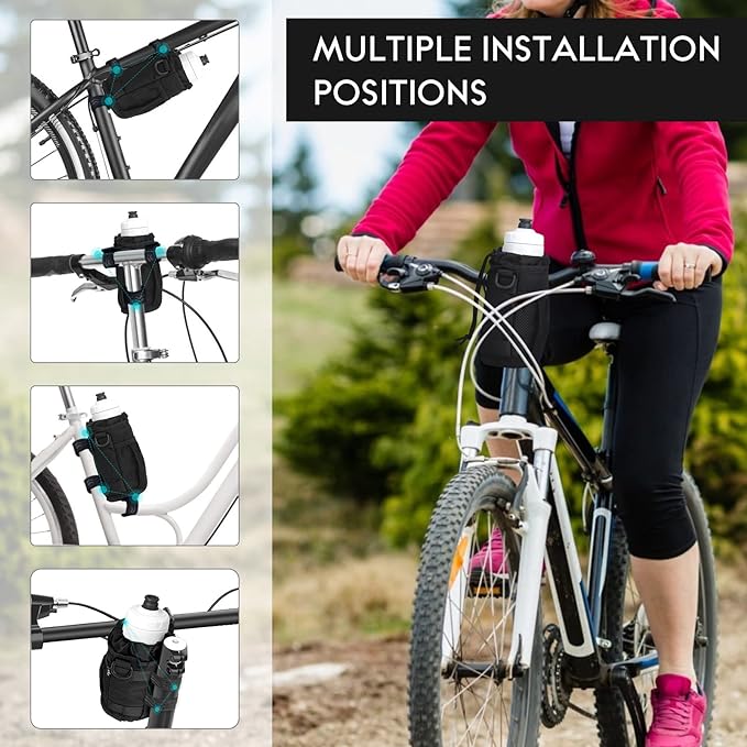 Bike Cup Holder, Water Bottle Holder Handlebar for Bikes with Mesh Pockets, Universal Cycling Bicycle Water Bottle Drink Cup Cage for Cruiser, Scooter, Mountain Bike, Road Bikes, Wheelchair