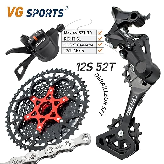 VG Sports 12 Speed MTB Groupset Bike Chain 11-52T Cassette 1x12 Speed Rear Derailleur& Shifter (12S 11-52T Set)