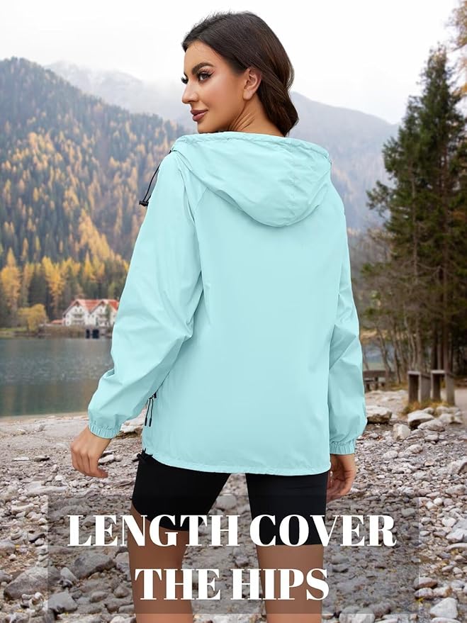 Packable Rain Jacket Women Waterproof Lightweight Jacket With Hood Womens Windbreaker Jacket S-XXL