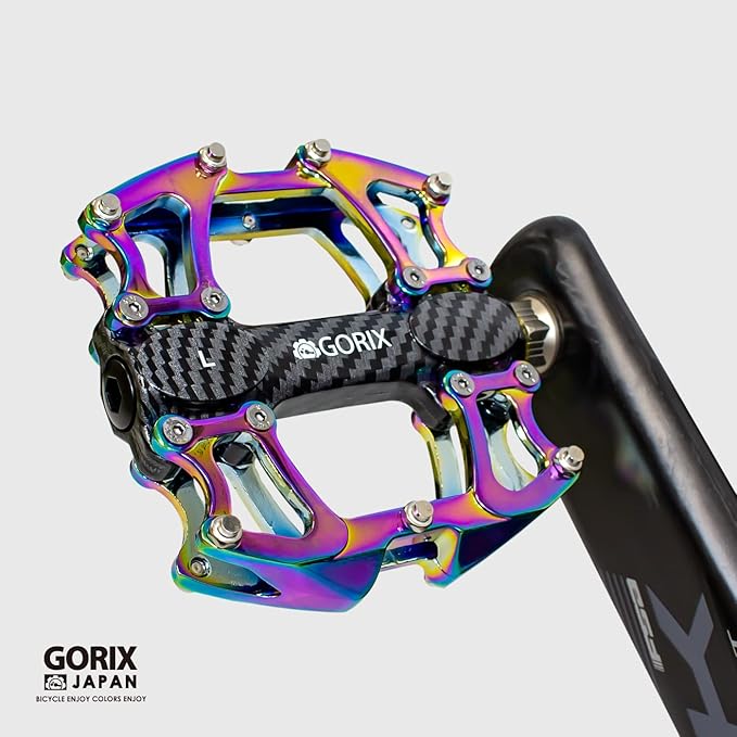 GORIX Bike Flat Pedals Wide CNC Lightweight with Non-Slip Pin Spike Oil Slick Road Mountain MTB Bicycle (GX-Fi777)