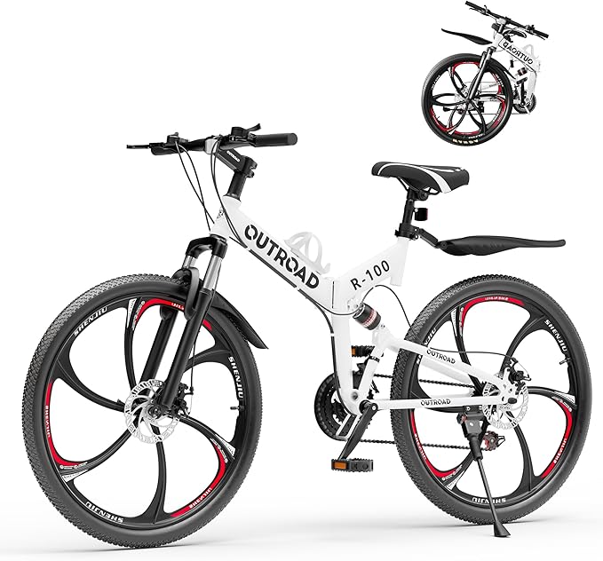26" Foldable MTB – 21-Speed Full Suspension, High-Carbon Steel Frame, Dual Disc Brakes & Quick-Release Tires – Adults & Teens (Multiple Colors)