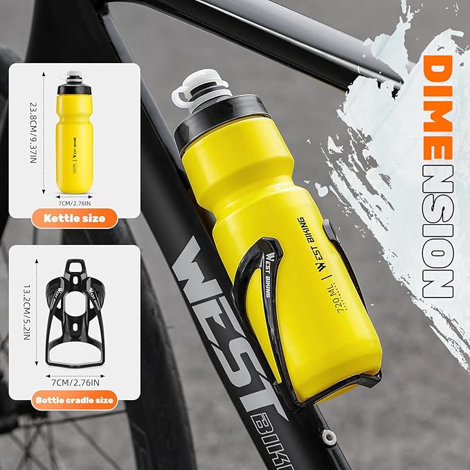 Bike Water Bottle Cage with Bottle, Durable Ultralight Plastic Water Drink Holder Rack, Lightweight PC Water Bottle Holder for Bicycle, Cycling Bottle Holder Cages for MTB, Road Bike(Yellow)