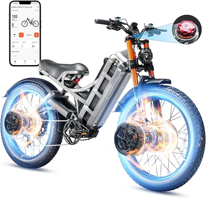 eAhora 2026 Romeo Pro 3 5600W 50Mph High-Torque Ebike, 60V 80Ah 250-Mile Long Range Electric Bike for Adults, Adjustable Air Suspension, 26'' Puncture-Proof Tire, UL 2849 Certified by TÜV