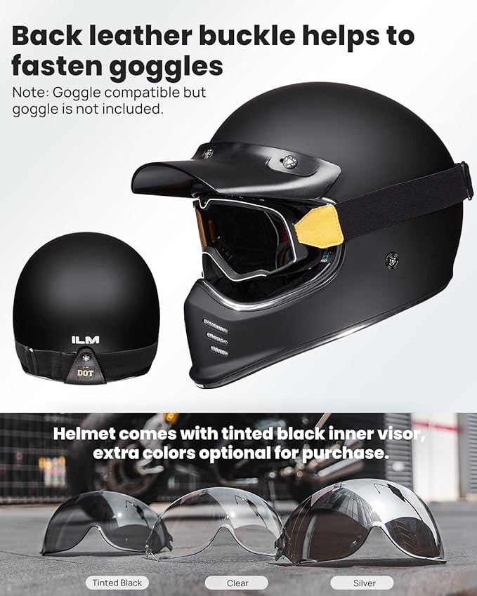 ILM Helmet Accessories Replaceable Visor for Vintage Full Face Motorcycle Helmets Model Z502 (Visor, Silver)