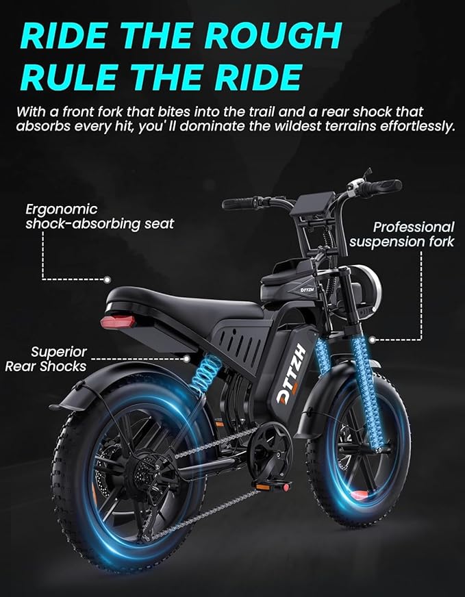 F6/F6S/F6PRO Electric Bike for Adults with NFC & Password Unlock, 4000/2000/1500W, 50/40/33MPH, 60V 30Ah, 48V 15/25Ah E-Bike, 100-60 Miles Electric Motorcycle, 20" Fat Tire Electric Dirt Bike