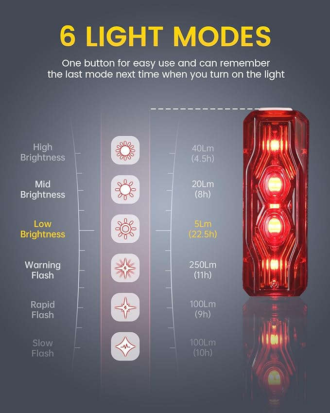 RAVEMEN TR150/TR250 Bike Tail Light, 280° Visible Bike Rear Light with Brake Detection and Auto On Off Feature, 3 Mounting Options