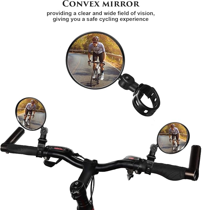 2 Pieces Bike Mirror Cycling Rear Mirror Adjustable 360 Degree Rotatable Handlebar Rearview Bicycle Mirrors Shockproof Wide Angle Acrylic Convex Safety Mirror for Most Mountain Road Bike