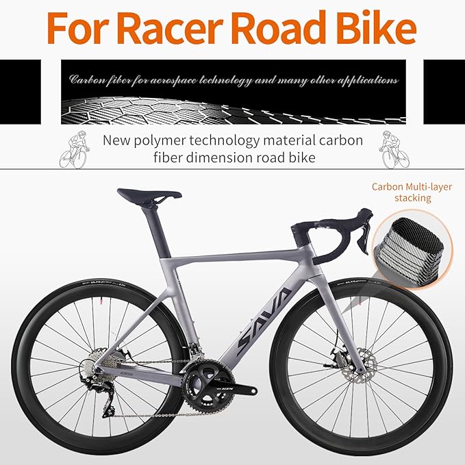 SAVADECK Carbon Road Bike, T800 Carbon Fiber Frame 700C Racing Bicycle with Shimano 105 R7000 22 Speed Groupset and Mechanical Disc Brake, Ultra-Light Carbon Bike