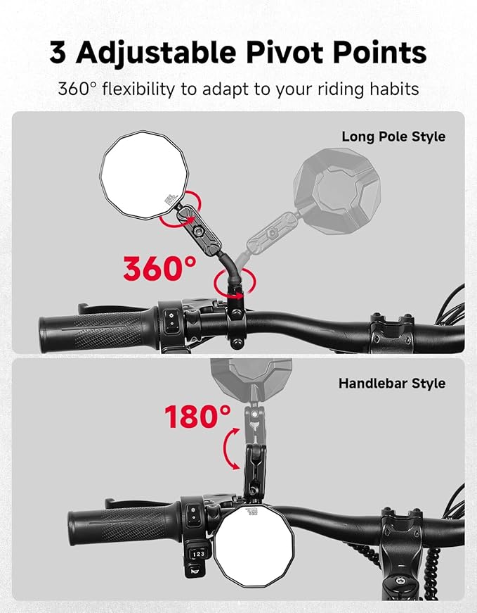 KEMIMOTO Bike Mirror Handlebar Mount 2pcs, Aluminum 360° Adjustable Foldable Rear View Mirror, Silicone-Enhanced Ball Joint – Extra Stability Mountain Bikes, E-Bikes, Scooters & Cycling Accessories