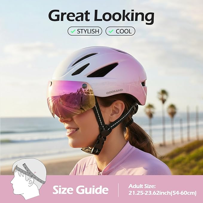 Odoland Bike Helmet with Magnetic Sun Visor for Adults, Glasses-Friendly Design Adjustable Dial Cycling Helmet for Men & Women, Urban Riding Bicycle Helmet for Mountain, Road, E-Bike, Commuting