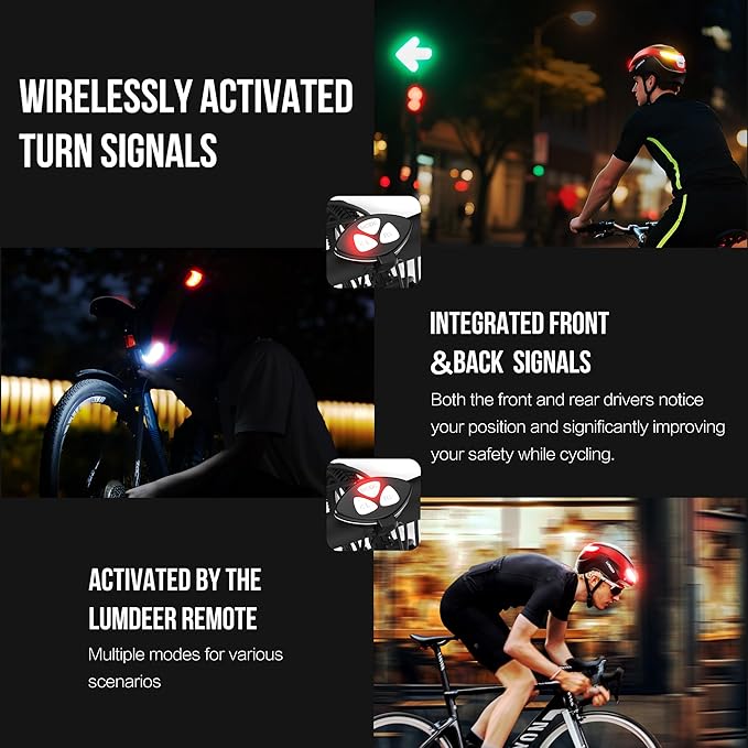 LUMDEER DARKNIGHT Bike Helmet - LED Turn Signals Front & Rear Light Rechargeable, Visor, Goggles for Ebike,Scooter Commuting, Adjustable Bicycle Helmets for Adults Men Women