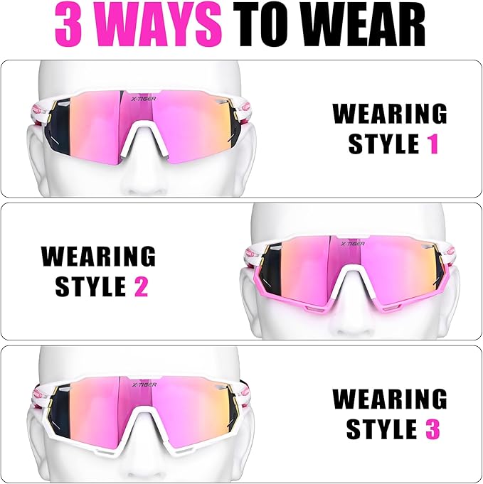 X-TIGER Polarized Cycling Glasses with 5 Interchangeable Lenses,MTB Biking Baseball Running Sports Sunglasses for Men Women