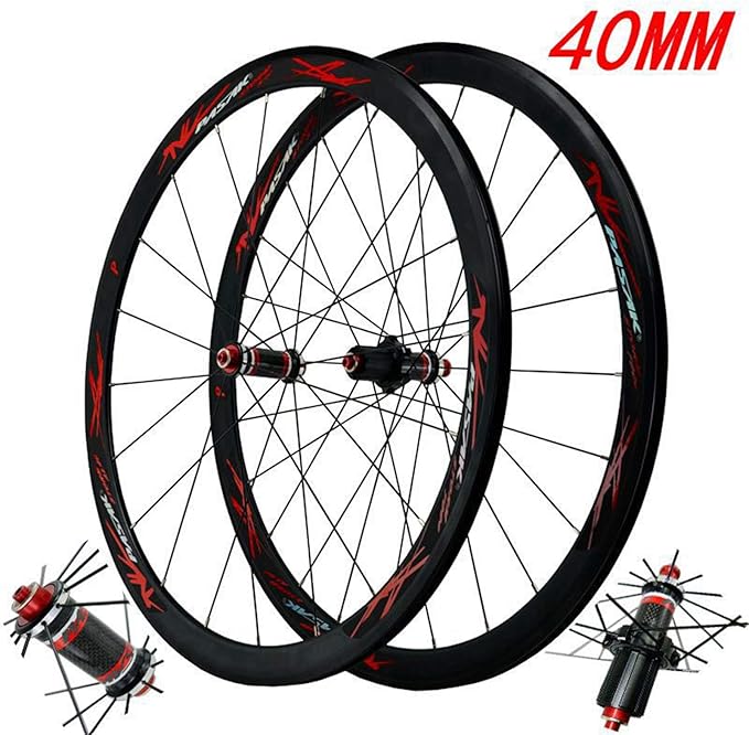 Carbon Fiber 700C Road Bikes Wheelset 40mm Aluminum Rim Front + Rear Wheel C/V Brake Quick Release 7 8 9 1011 Speed Matte