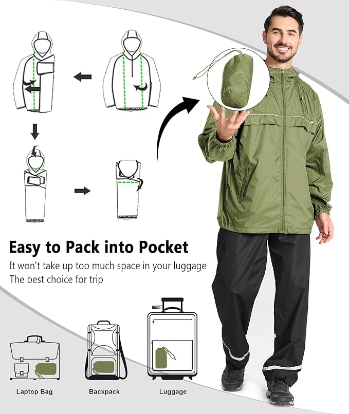 GEEK LIGHTING Rain Jacket Men Lightweight Waterproof Jackets Packable Windbreaker Hooded Raincoat for Golf Cycling Outdoor