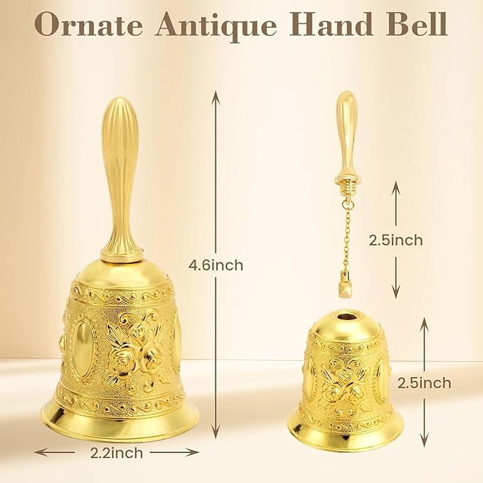 DomeStar Golden Hand Bell, Engraved Wedding, School, Christmas, Alarm and Bedridden Bell