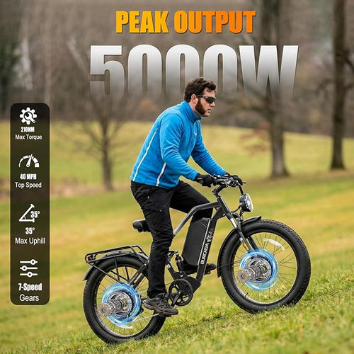 2026 Upgraded Dual Motors AWD Electric Bike for Adults 5000w/3000W/1500W Motor Dirt Ebike 40MPH/30MPH 52V/48V 30Ah/20Ah Battery Up to 90 Miles Long Range 26" Fat Tire Bicycle for Commute Mountains
