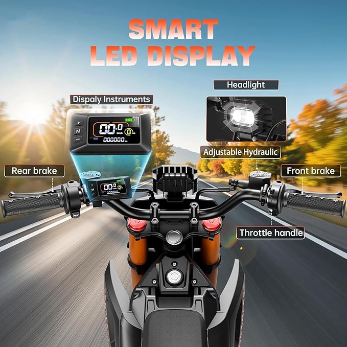 Electric Dirt Bike for Teens Adults, 3500W Peak Mid-Drive Motor with 48V/23AH Battery Ebike, 53-Mile Range, 38mph Speeds with Hydraulic Brakes & Dual Shock Absorption