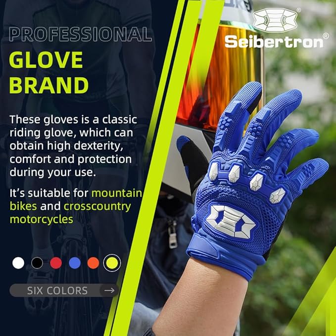 Seibertron Unisex BMX MX ATV MTB Racing Mountain Bike Bicycle Cycling Off-Road/Dirt Bike Gloves Road Racing Motorcycle Motocross Sports Gloves Touch Recognition Full Finger Glove