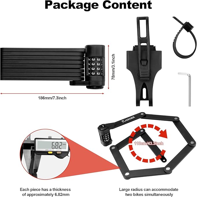 Compact Folding Bike Lock Compact Lightweight High Security Anti-Theft Bicycle Lock 43.31in with Combination Lock for Bikes or Scooters