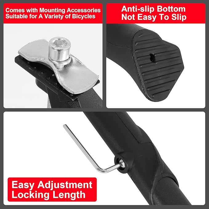 RUTU Bike Kickstand 24"-29",Adjustable Adult Bicycle Kickstand for Ebike,Mountain Bike,Fat Tire Bike,Non-Slip Sole Kick stand