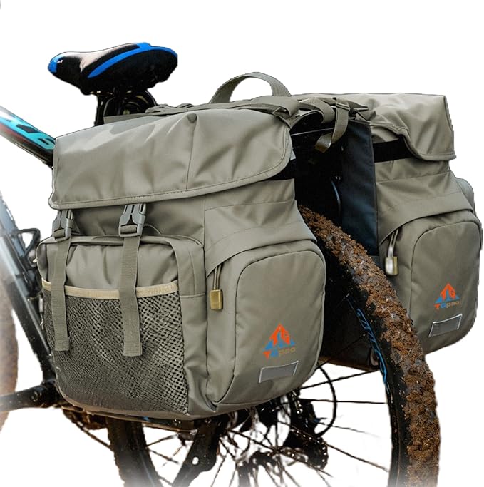 Large Saddle Bags for bike,Waterproof 50L Panier bag for Bicycles/MTB/E-Bike,Bike Trunk Bag With Reflective Stripes (grey,50L)