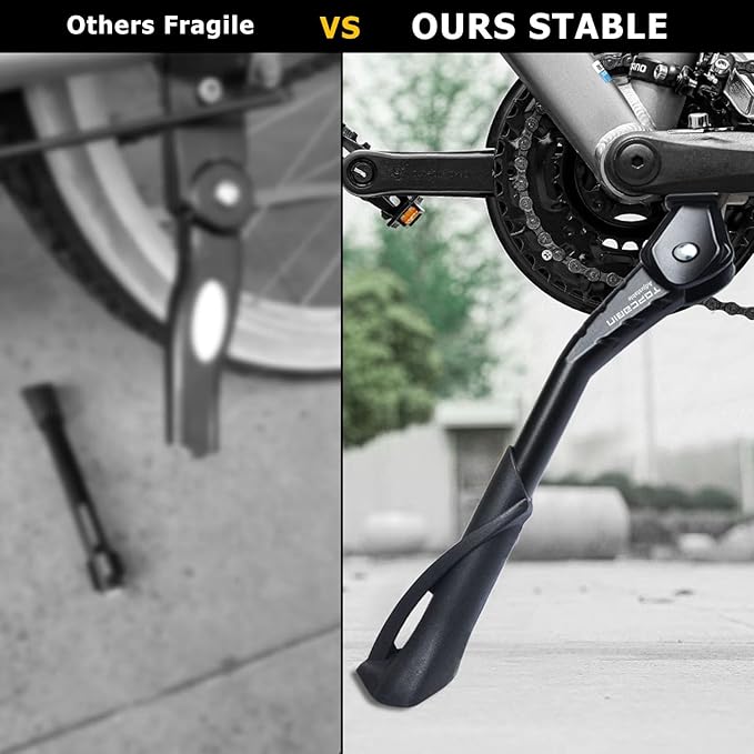 Bike Kickstand Enhanced,Rear Side/Center Mount,Aluminum Alloy Bicycle Kick Stand Adjustable Kickstand for adult bike 700C 24" 26" 28" 29 inch Mountain Road bike(Black Center 24"-29" Bike)