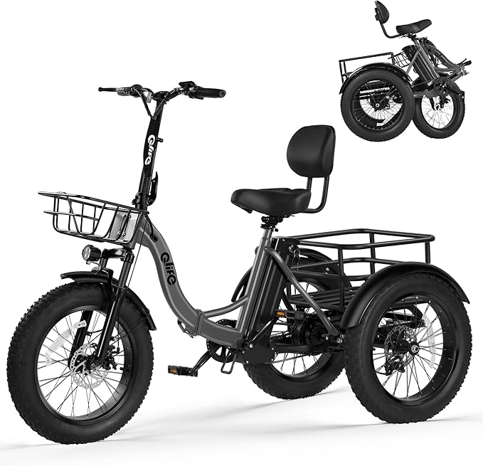 Qlife Triker Plus Electric Trike for Adults, Peak 1200W Motor Floding Trike Ebike, 624Wh E-Bike, 20MPH 65 Miles Electric Tricycle for Adults, 20x4.0 Fat Tire E-Bike, Foldable 3 Wheel for Adults