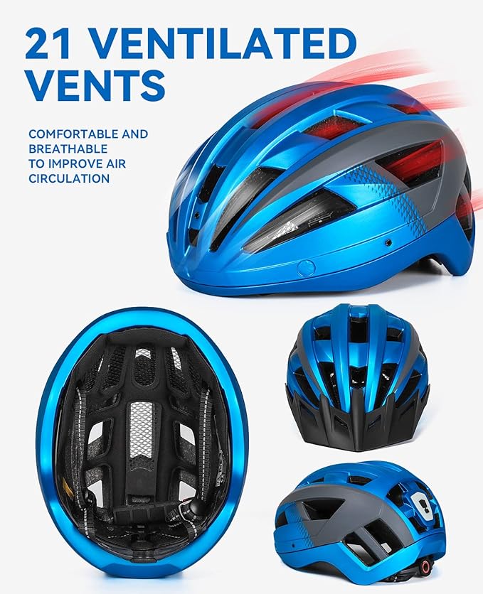 Adult Bike Helmet with Visor and Goggles for Men Women Mountain Road Bicycle Helmet Rechargeable Rear Light Cycling Helmet