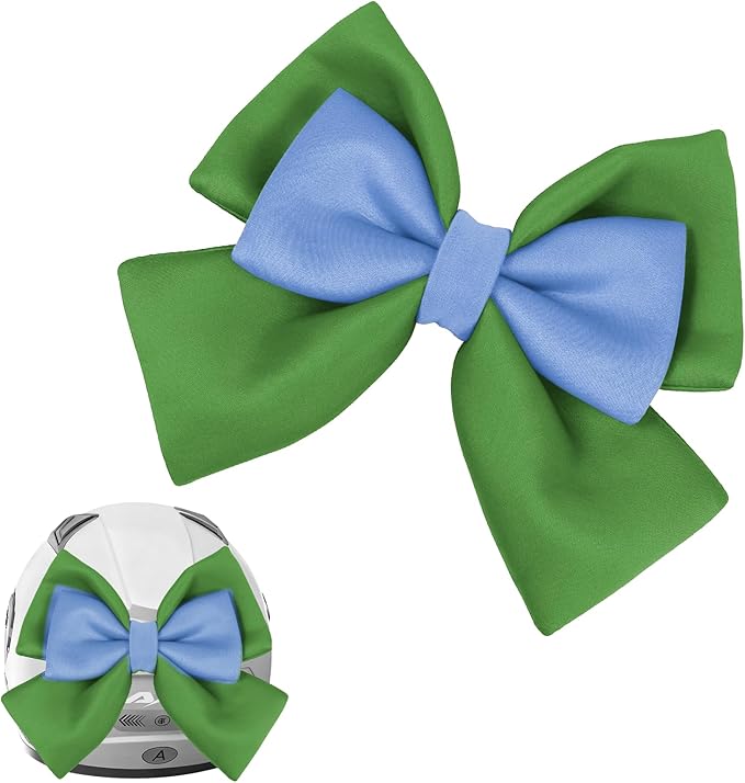 Bow Helmet Accessory, 8.07"x11.22" Stylish Motorcycle Helmet Bow Decoration for Women, Removable Cute Fashion Ribbon Bows Ornament for Motorcycle Scooter E-Bike Helmets (Green+Blue)