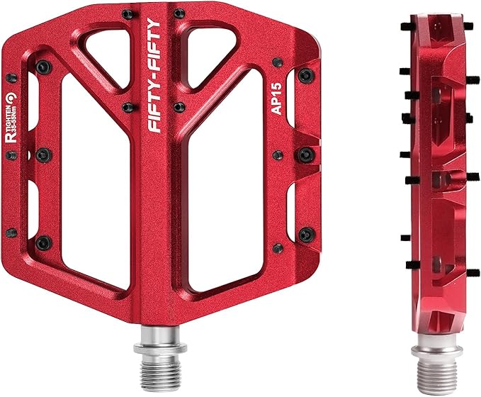 FIFTY-FIFTY Mountain Bike Pedals, Non-Slip and Aluminum Alloy Bicycle Flat Pedals, 9/16" Sealed Bearing, Lightweight and Wide Platform for All Mountain, Enduro, Downhill, E-Bike, MTB