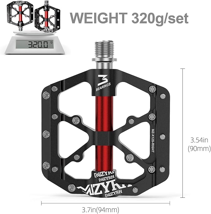 MZYRH Road/Mountain Bike Pedals,Lightweight 3 Bearings Bicycle Pedals,9/16” Aluminum Alloy Flat Pedals for Road Mountain BMX MTB Bike