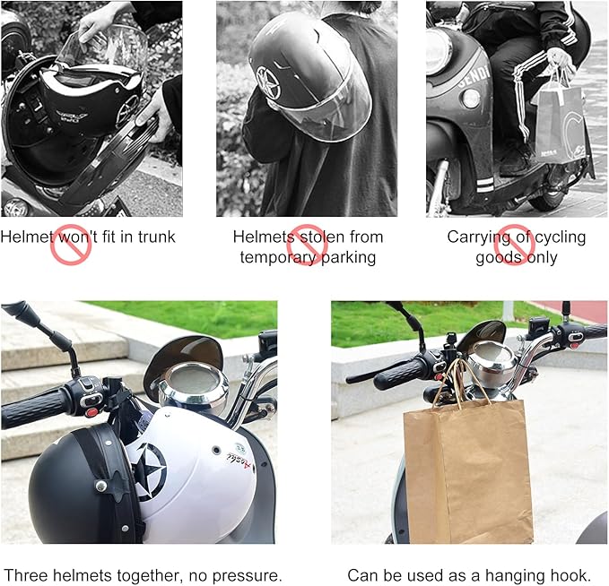Motorcycle Helmet Anti-Theft Lock, Motorbike and Bicycle Helmet Safety Lock with Two Keys, Handlebar Mounting Tamper-Proof Helmet Security Lock, Motorcycle Accessories (Black)