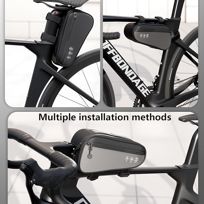Bike Frame Triangle Bag, 1.2L Water-Resistant Top Tube Bag with Dual Side Pockets, Reflective Cycling Storage Pouch, Multi-Angle Mount for Road, MTB, and Ebike Accessories
