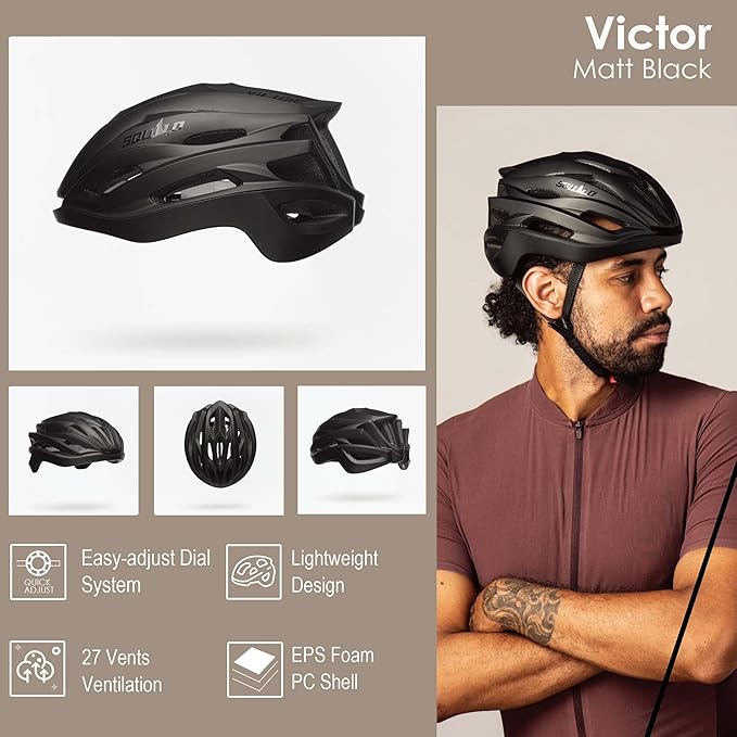 SQUALO Victor Bike Helmet for Men Women, Bicycle Helmet with Adjustment Dial Unisex Adults Cycling Helmet for Mountain Road Biker Lightweight Ventilated