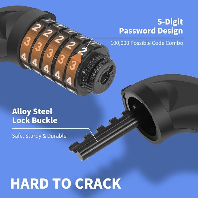 Bike Chain Lock 3.2Ft Long High Security Heavy Duty Anti Theft, 5 Digit Combination Resettable Keyless Bicycle Lock for Bike/Electric Scooter/Ebike/Motorcycle(Black)