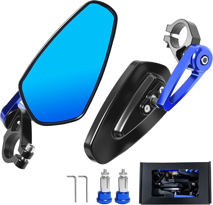 7/8" Motorcycle Mirrors - 22mm Bar End Rear View Mirrors Compatible with Most Yamaha, Kawasaki, Honda Grom, Ducati, Suzuki and More Bike Scooter Street Sport Cruisers (Blue)