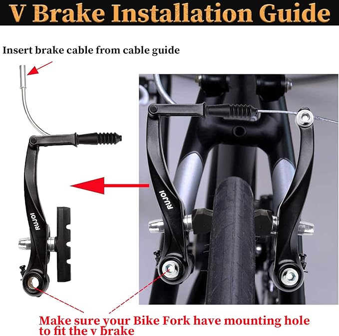 RUJOI Bike Brakes Set,Mountain Bike V Brakes Type,V-Brake Replacement Set for MTB, Road Bike,BMX,E Bike Black (2 Pack)…