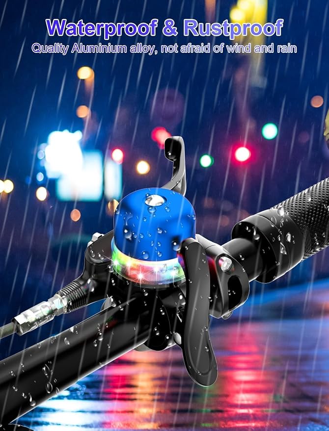 Bike Bell for Kids & Adults, Light up Bike Accessories Adjustable with Ferrules Fit for 0.74-1.25in(19-31.8mm) Bicycle Handlebars, Aluminum Made & Crisp Sound for Mountain Dirt Road Bike Ebike