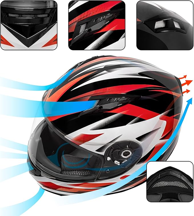 VCAN VX Lightweight Full Face Motorcycle Street Bike Helmet with Extra Tinted Visor, Coolmax Technology & OTG Ready, DOT Approved
