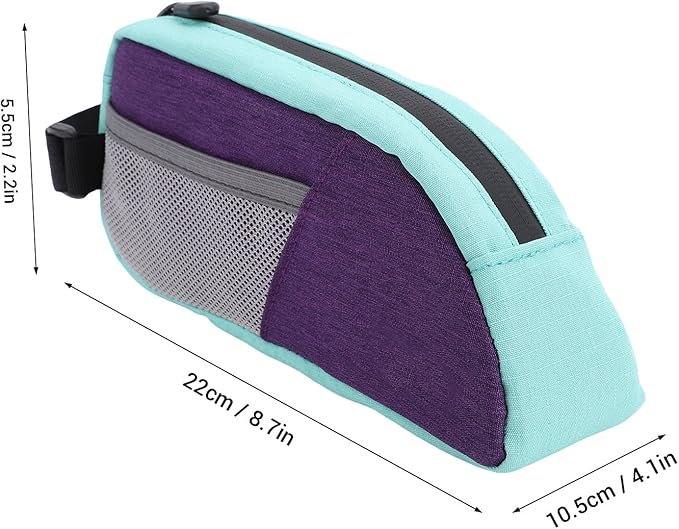 Fockety Top Tube Bike Bag, Color Blocking 0.8L Bike Frame Bag Bike Frame Storage Bag Bike Accessories Pouch for Mountain Road Bikes (Purple Green)