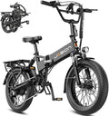 Jasion EB7 20" Foldable Electric Bike Fat Tire for Adults, 1200W Peak, 48V Removable UL-Certified Battery, 28MPH 55 Mi Range Commuter Electric Bike with Dual Suspension for City,Beach,Snow,Mountain