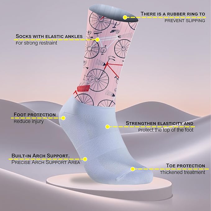 Cycling Socks Athletic Crew Socks Breathable Cushioned Compression Running Hiking Socks For Mens Womens