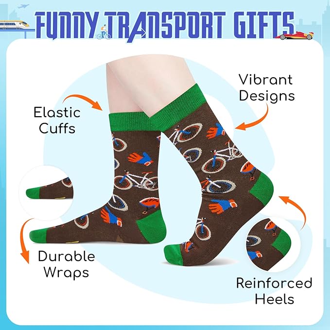 Zmart Funny Transportation Gifts - Race Car Train Motorcycle Tractor Bike Socks for Adult