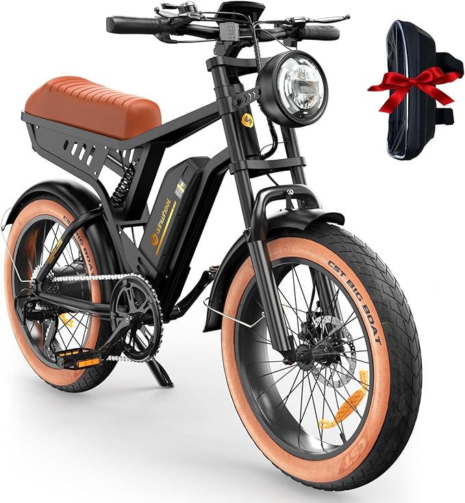 isinwheel Electric Bike Adults 750/1500W Ebike 20/28MPH, 55-75 Miles Electric Motorcycle with 10.4/13AH Battery, 20" Fat Tire Electric Dirt Bike 7-Speed E-Bike Full Suspension, R/L Turn Headlight