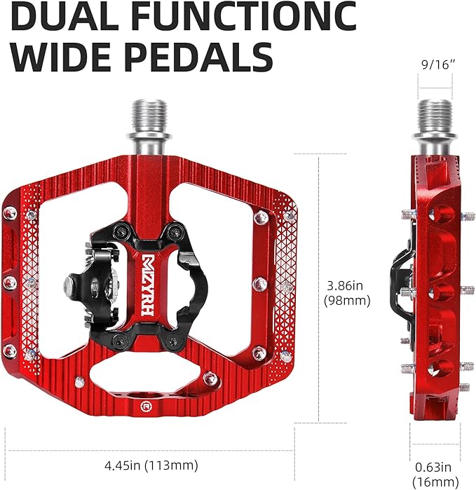 MZYRH MTB Mountain Bike Pedals 3 Bearing Flat Platform Compatible with SPD,Dual Function Sealed Clipless Aluminum 9/16" Pedals with Cleats for Road
