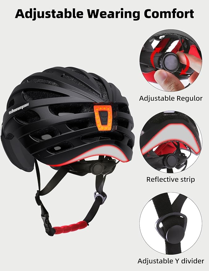 Shinmax Bike Helmet with USB Rechargeable Light & Detachable Magnetic Goggles UV Protective, Bicycle Helmet Men Women Mountain Road Adjustable Adult Cycling Helmet (WT-049)