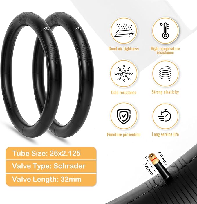Hycline 26x2.125 Cruiser Bike Tires Set: 2-Pack 26-inch Premium Butyl Rubber High-Performance Folding Replacement Bicycle Tires for Beach Cruiser and Urban Commuting Bicycle