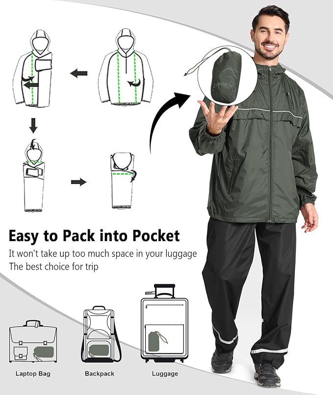 GEEK LIGHTING Rain Jacket Men Lightweight Waterproof Jackets Packable Windbreaker Hooded Raincoat for Golf Cycling Outdoor