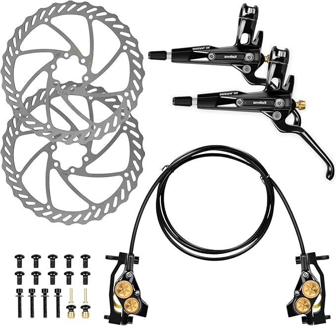 Kethvoz MTB Hydraulic Brakes Set 4 Pistons, Disc Brake Kit Front and Rear, Professional Bike Hydraulic Brakes w/ 180mm Brake Discs Rotor for E-Bike/Electric Bike Mountain Road Bicycle Biking